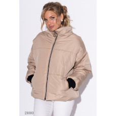 Дутая oversize-куртка с высоким воротом, бежевый
