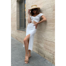 Комплект из кроп-топа и юбки миди, белый