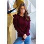 Бордовый трикотажный свитер с присборенными рукавами
