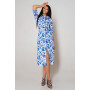 Платье-рубашка, голубое с цветочным принтом 