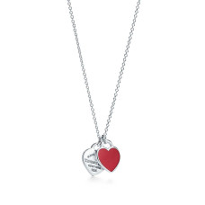 Серебряное ожерелье Mini Double Heart Tag Pendant Tiffany Co Red